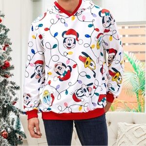 Disney Men Mickey and Friends Allover Christmas Hooded Long-sleeve Sweatshirt